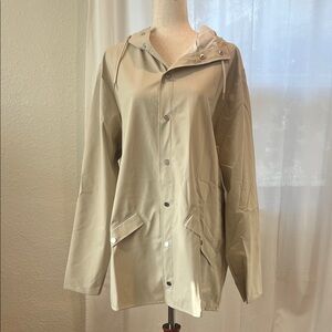 Rains Beige Hooded Trench Raincoat in Color Dune. L. NWT